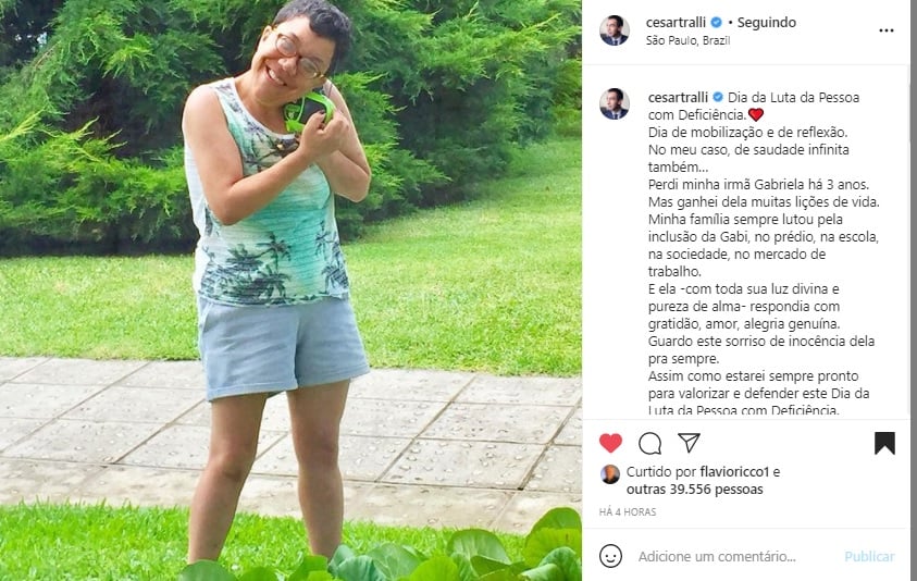 César Tralli homenageou sua irmã no Instagram