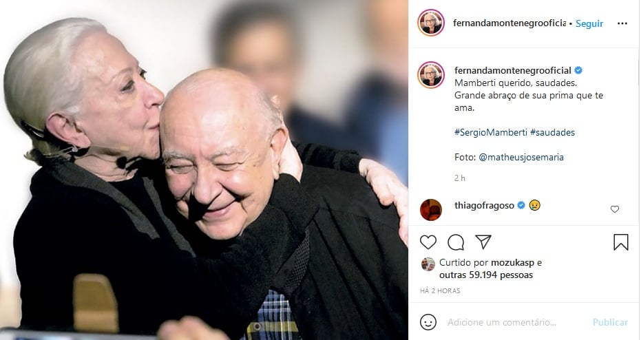 Fernanda Montenegro lamentou a perda do primo, o ator Sérgio Mamberti (Imagem: Reprodução)