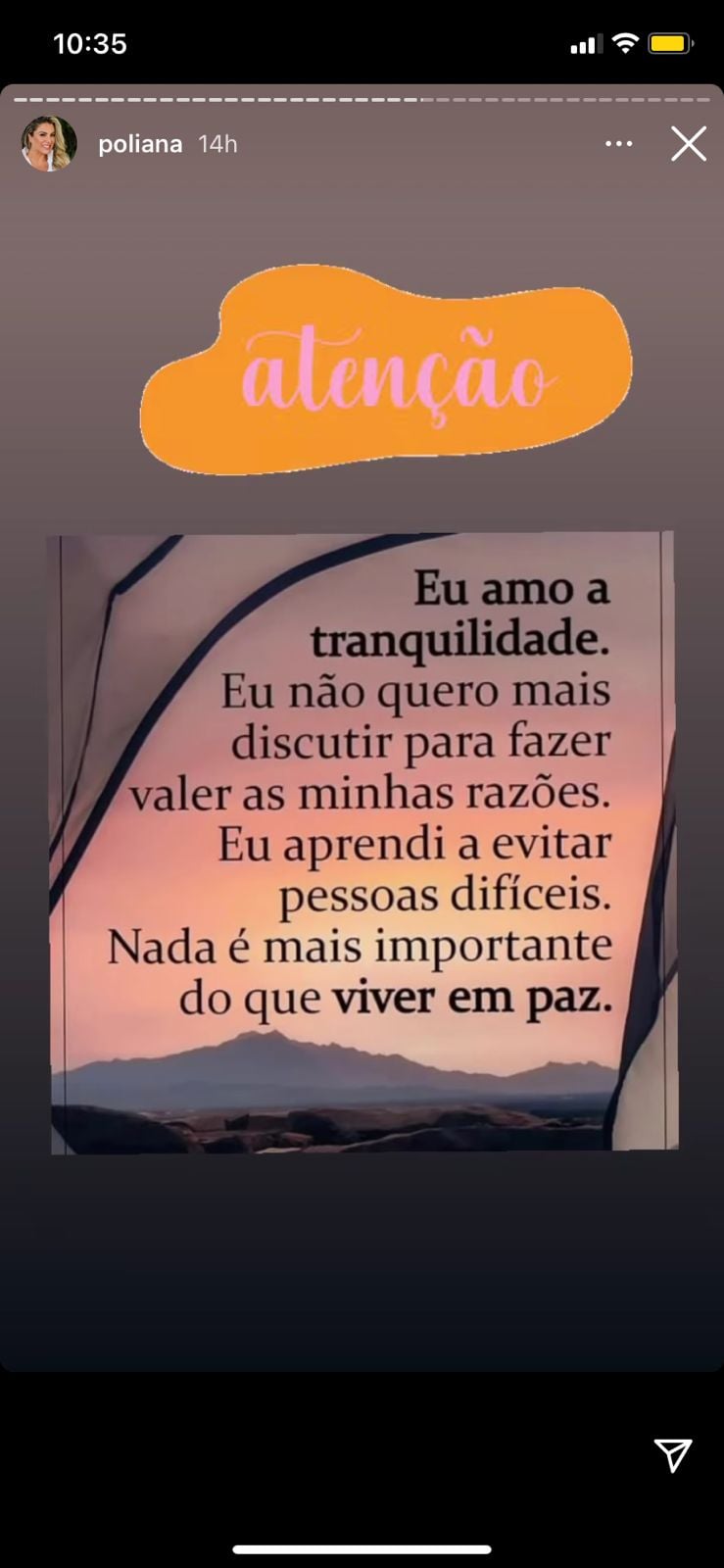 De acordo com artista, tranquilidade é sinônimo de paz (Reprodução) 
