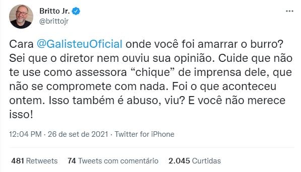Britto Jr. mandou recado ao diretor de A Fazenda e para Adriane Galisteu (Foto: Reprodução)