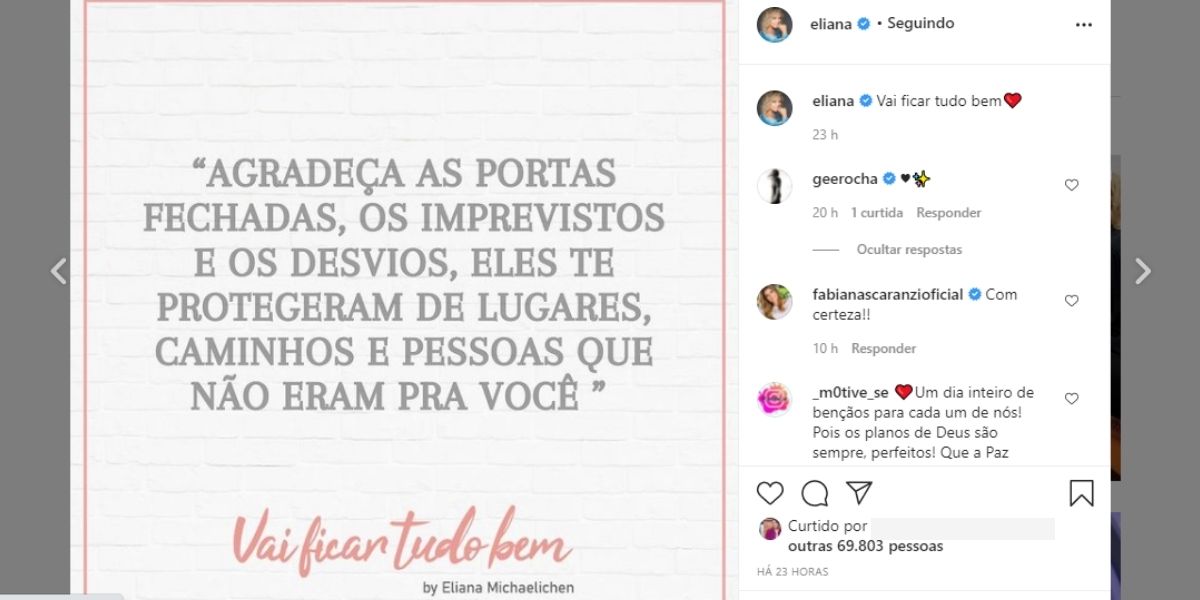 "Portas fechadas", Eliana expõe desfecho fora do SBT, detona textão em anúncio e confirma: "Vai ficar tudo bem" "Portas fechadas", Eliana expõe desfecho fora do SBT, detona textão em anúncio e confirma: "Vai ficar tudo bem"