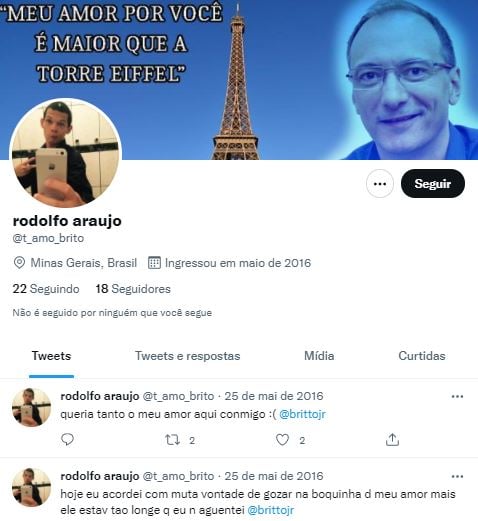 Fã de Britto Jr. sumiu em 2016 (Foto: Reprodução/Twitter)