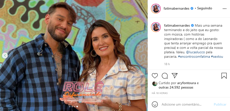 Fátima Bernardes usou as redes sociais para expor sua despedida de mais uma semana do Enconro (Foto: Reprodução)