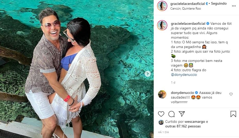 Graciele Lacerda surgiu em clique ousado com Zezé Di Camargo (Foto: Reprodução)