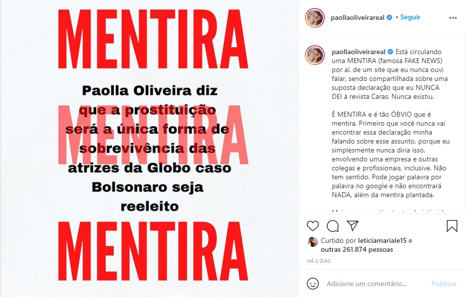 Paolla Oliveira desmente rumores de prostituição na Globo - Foto: Reprodução Paolla Oliveira desmente rumores de prostituição na Globo - Foto: Reprodução