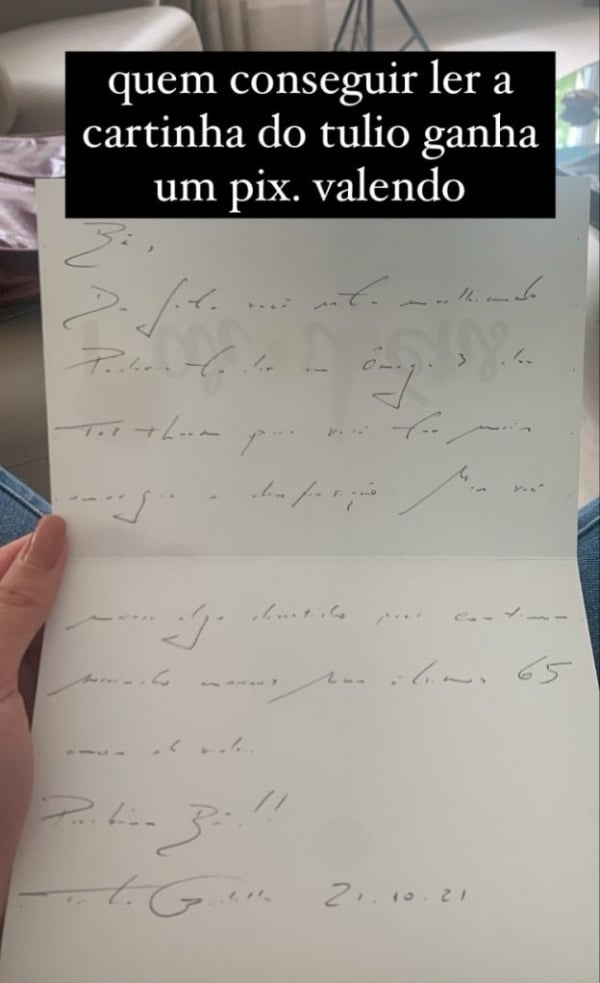 Carta de Túlio Gadêlha vazada por Beatriz Bonemer (Imagem: Reprodução)
