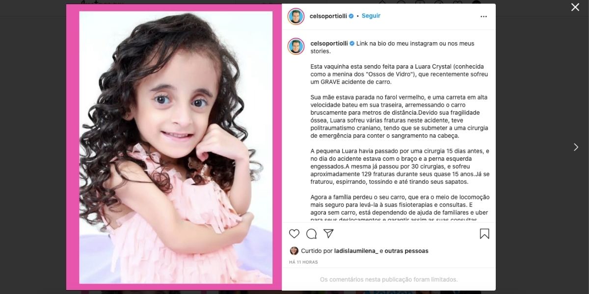 Celso Portiolli expõe vida de Luara e pede ajuda (Reprodução) Celso Portiolli expõe vida de Luara e pede ajuda (Reprodução)