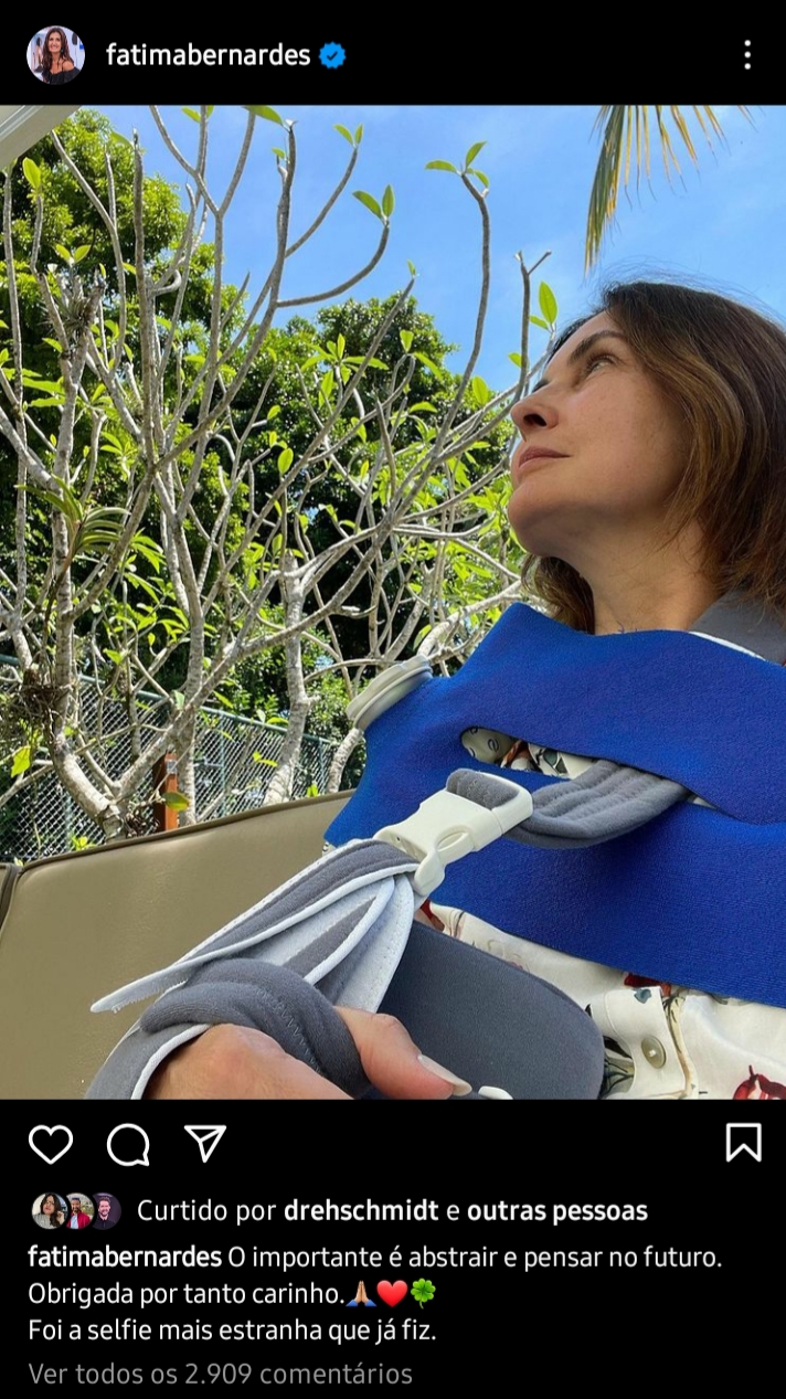 Fátima Bernardes publica foto após cirurgia (Foto: Divulgação/ Instagram)