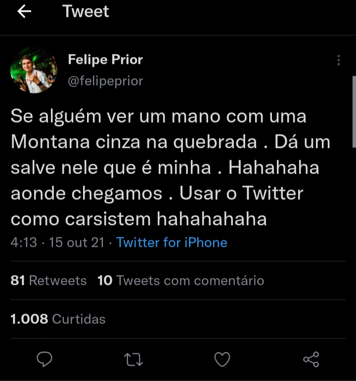 Prior faz publicação no Twitter (Foto: Divulgação)