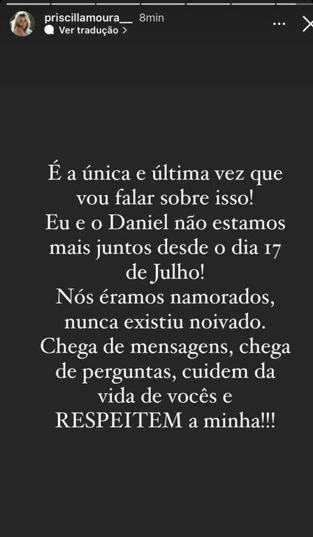 Publicação de Priscilla (Imagem: Reprodução)