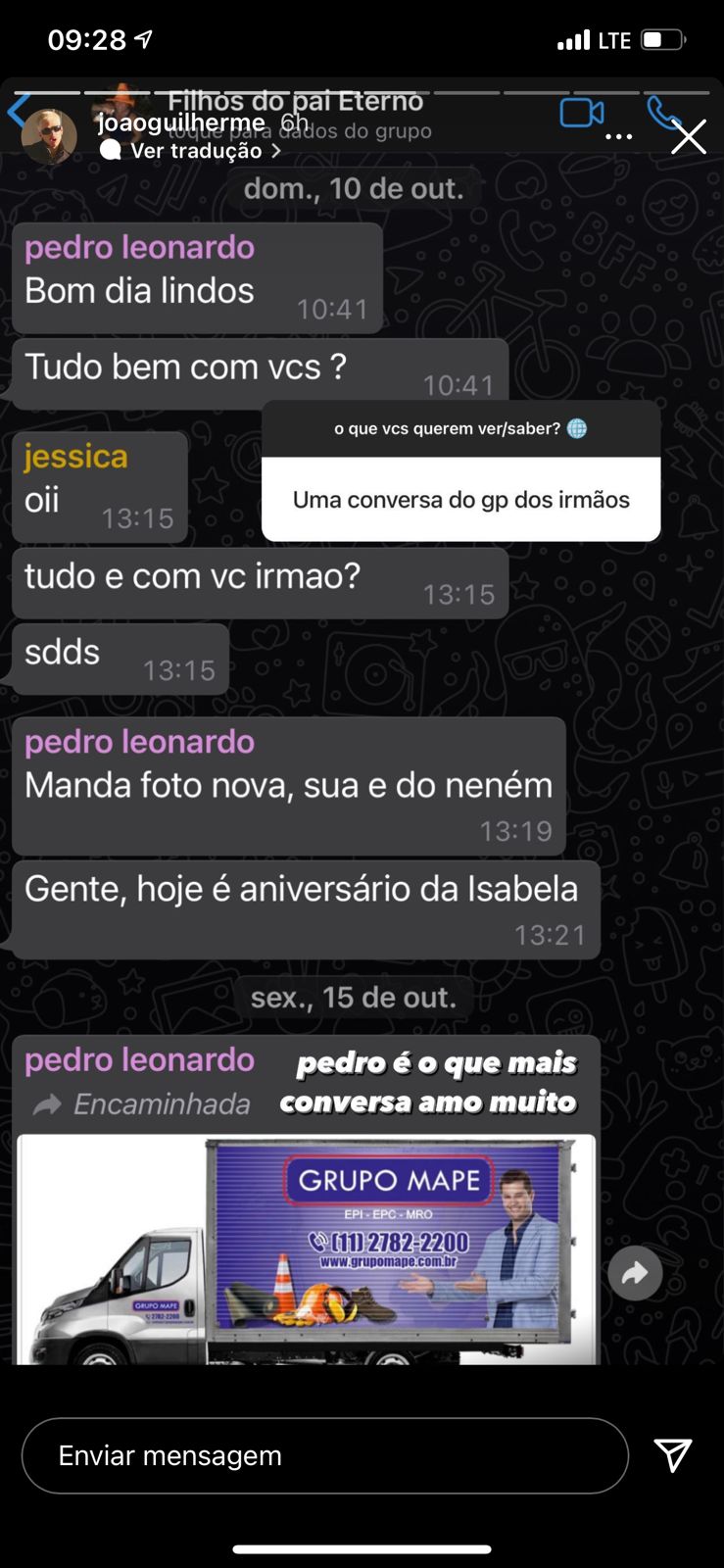 João Guilherme compartilhou conversas do grupo da família (Foto: Reprodução/Instagram) João Guilherme compartilhou conversas do grupo da família (Foto: Reprodução/Instagram)