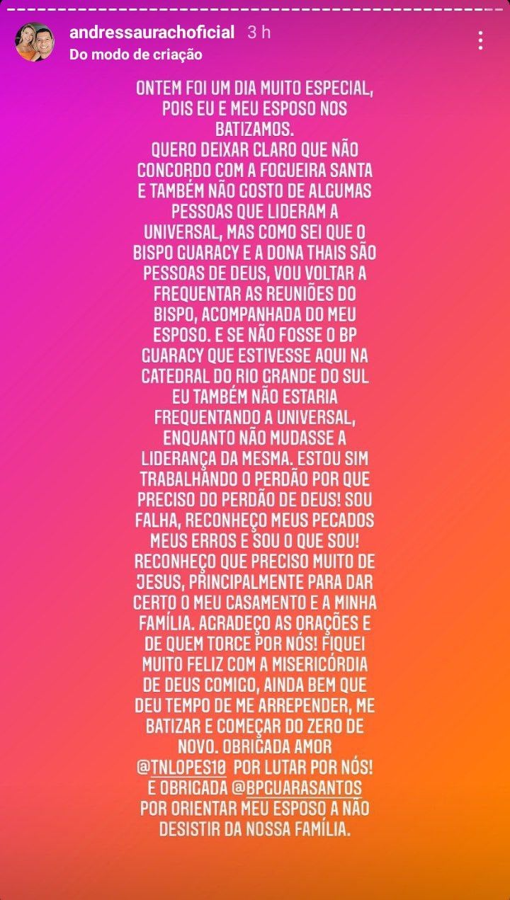 Andressa Urach decidiu voltar pra igreja (Foto: Reprodução/ Instagram)