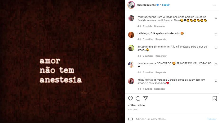 Geraldo Luís abriu o jogo sobre o amor nas redes sociais (Foto: Reprodução/Instagram) Geraldo Luís abriu o jogo sobre o amor nas redes sociais (Foto: Reprodução/Instagram)