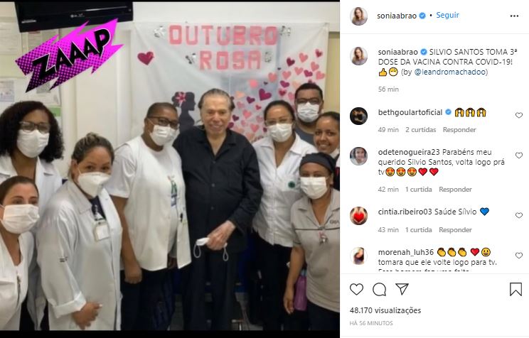 Sonia Abrão revelou imagem inédita de Silvio Santos, que recebeu nova dose da vacina contra a Covid-19 (Foto: Reprodução/Instagram) Sonia Abrão revelou imagem inédita de Silvio Santos, que recebeu nova dose da vacina contra a Covid-19 (Foto: Reprodução/Instagram)