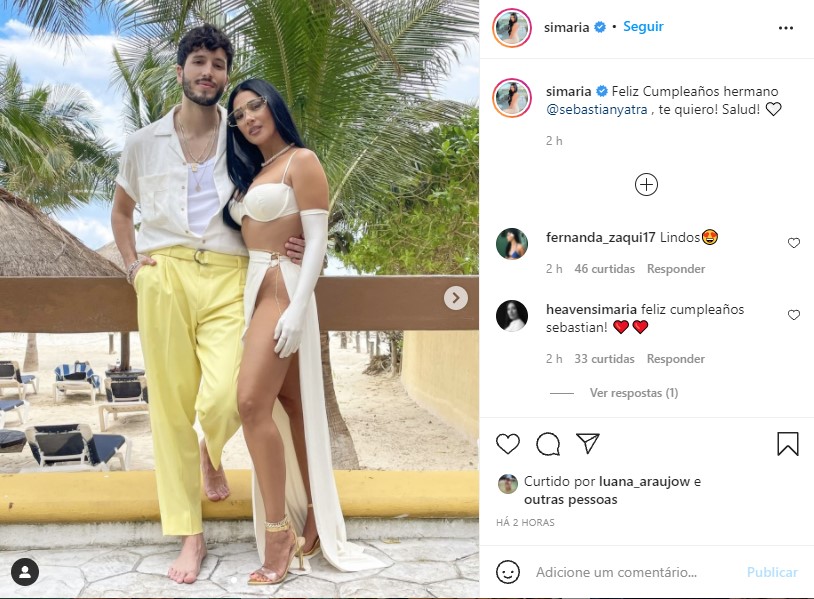 Simaria surge sem calcinha ao lado do cantor colombiano Sebastian Yatra - Foto: Reprodução