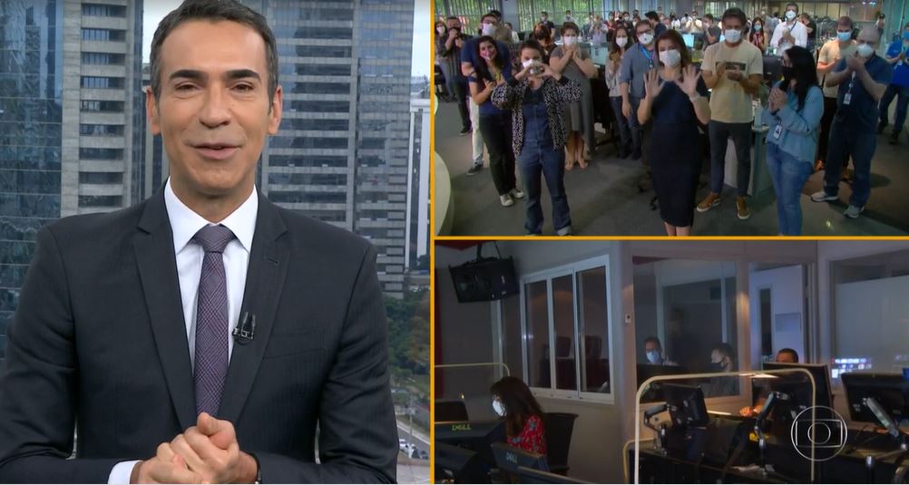 Cesar Tralli ganhou homenagem da equipe do "SP1" (Foto: Reprodução/TV Globo)