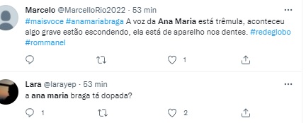 Ana Maria teve seu estado de saúde por fãs no Twitter (Foto: Reprodução) Ana Maria teve seu estado de saúde por fãs no Twitter (Foto: Reprodução)