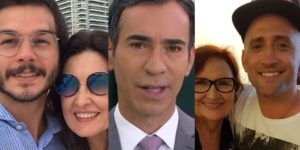 Fátima Bernardes, César Tralli e a mãe de Paulo Gustavo (Foto: Reprodução)