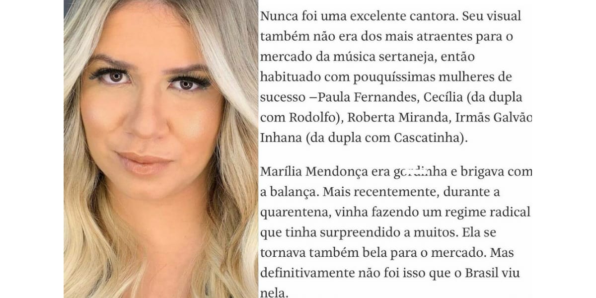 Trecho da nota publicada pela Folha de São Paulo sobre Marília Mendonça (Foto: Reprodução: Instagram/ Gossipdodia)
