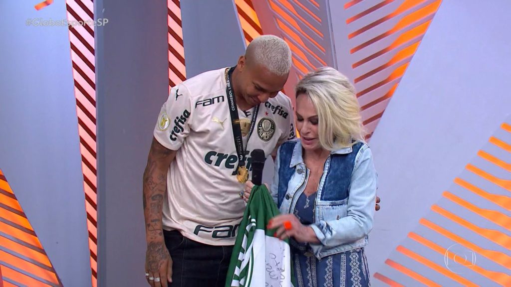 Ana Maria Braga e Deyverson durante o Globo Esporte Ana Maria Braga e Deyverson durante o Globo Esporte