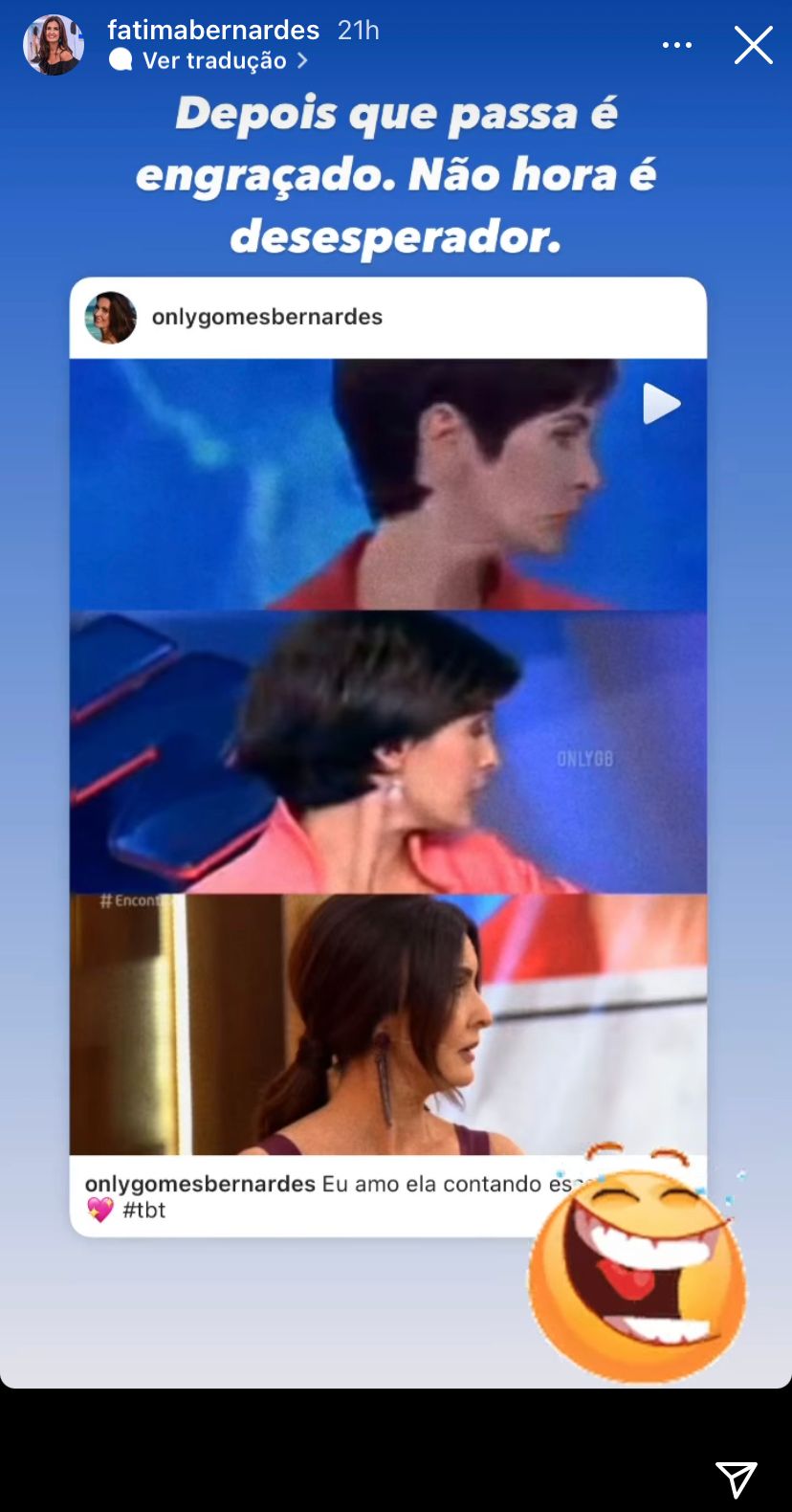 Fátima Bernardes expõe situação vivida no Jornal Nacional, ao lado de William Bonner (Reprodução: Instagram)