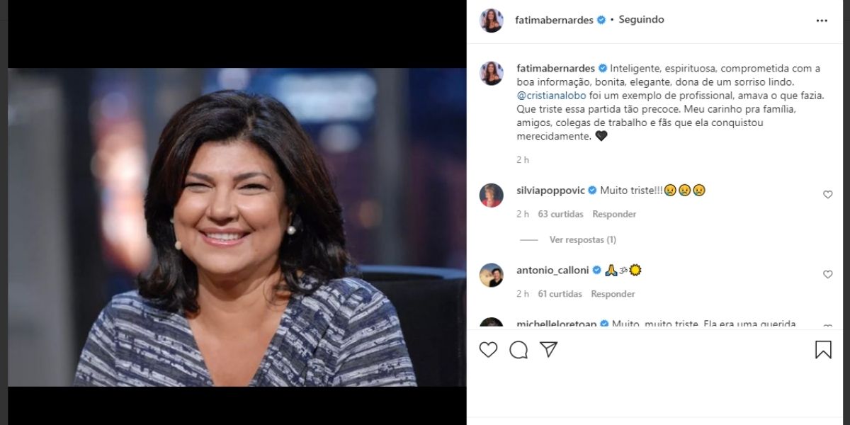 Após deixar a Globo, Fátima Bernardes anuncia morte, perde o chão e desaba em textão: "Que triste essa partida"
