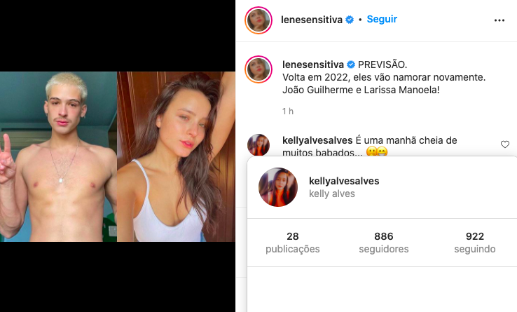 Lene Sensitiva afirma que João Guilherme e Larissa Manoela vão reatar namoro - Reprodução Lene Sensitiva afirma que João Guilherme e Larissa Manoela vão reatar namoro - Reprodução