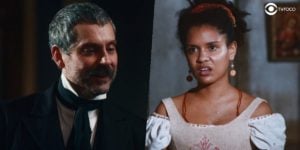 Zayla fica passada com Tonico na novela Nos Tempos do Imperador (Foto: Montagem/TV Foco/Reprodução/Globo)