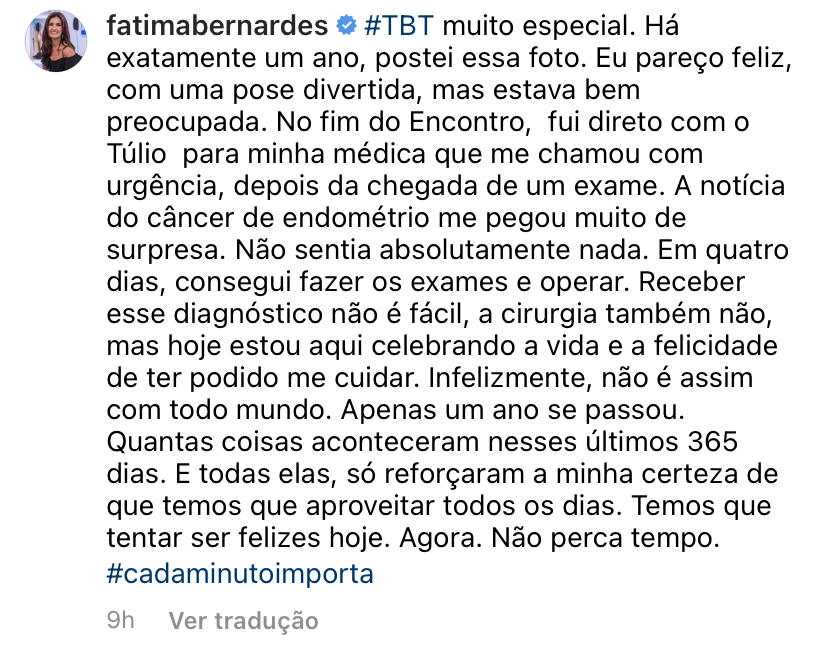 “Receber esse diagnóstico não é fácil”, Fátima Bernardes expõe doença e desaba em textão: “Infelizmente” “Receber esse diagnóstico não é fácil”, Fátima Bernardes expõe doença e desaba em textão: “Infelizmente”