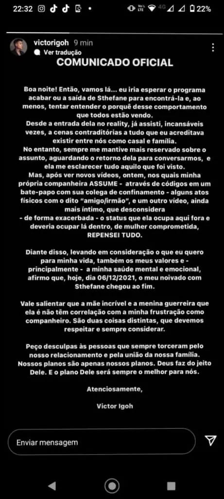 Publicação de Victor Igoh (Imagem: Reprodução)