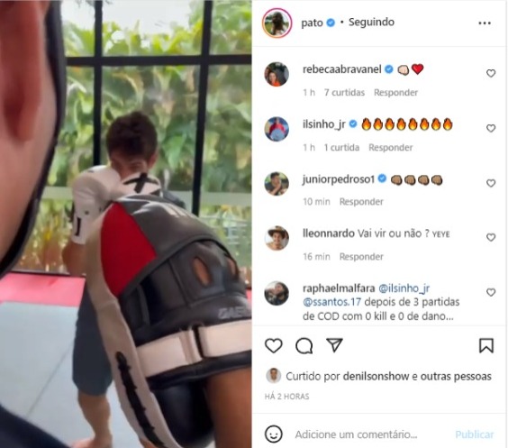 Pato compartilhou seu treino no Instagram e ganhou um comentário de Rebeca Abravanel