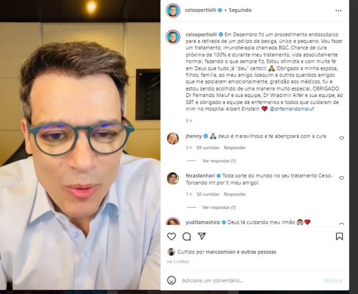 Celso Portiolli revelou o diagnóstico em seu Instagram Celso Portiolli revelou o diagnóstico em seu Instagram