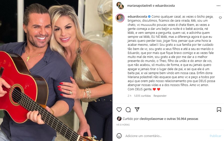 Eduardo Costa decidiu se declarar para a  namorada (Foto: Reprodução)