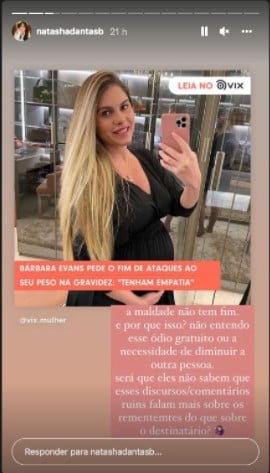 Natasha Dantas, esposa de William Bonner, defende Bárbara Evans após ataques - Foto: Reprodução
