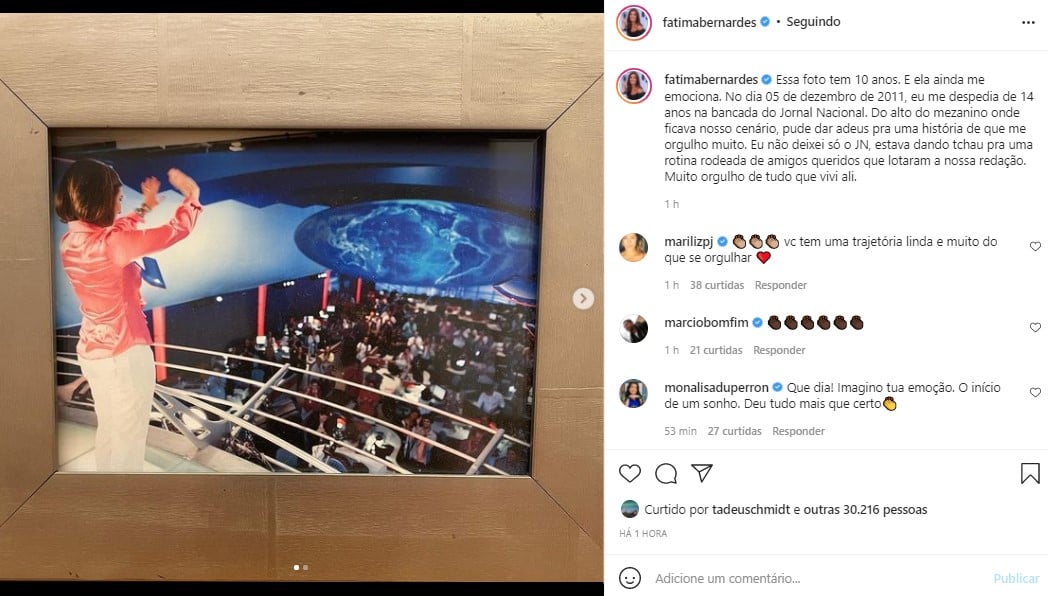 Fátima Bernardes expôs foto de sua despedida do Jornal Nacional (Foto: Reprodução)