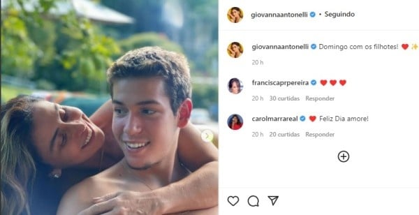 Publicação de Giovanna Antonelli com filho (Imagem: Reprodução)