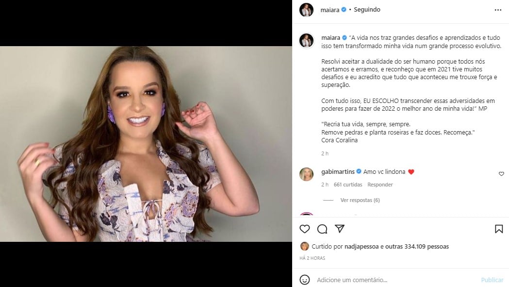 Maiara recebeu todo o amparo necessário (Foto: Reprodução/ Instagram)