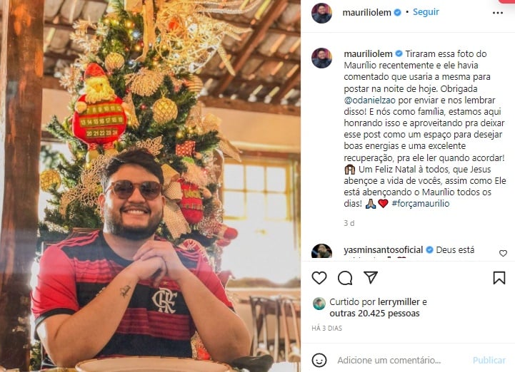 O perfil do Instagram de Maurílio tem foto e mensagem de Natal publicada (Foto: Reprodução/ Instagram)