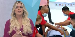 Comentarista do Jogo Aberto vai ao chão, Renata Fan convoca bombeiros e rapaz deixa Band de maca: “Ajuda”