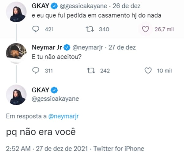 Temos prints provando a piadinha boba de Gkay com Neymar (Foto: Reprodução/ Twitter)