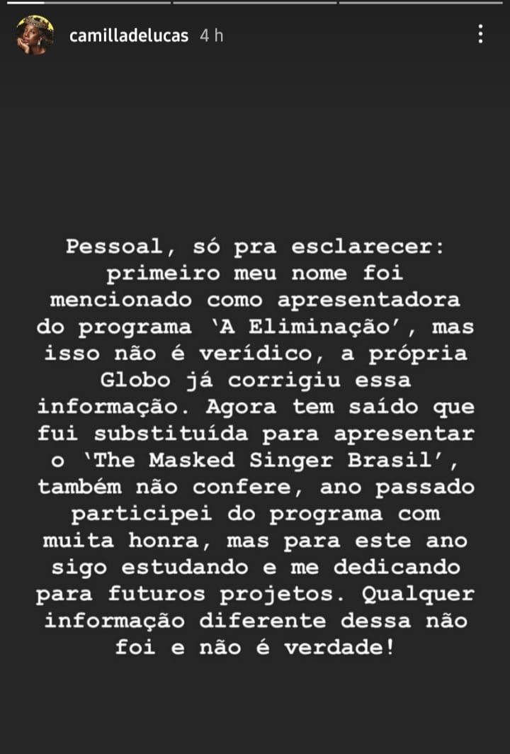 Publicação de Camilla de Lucas (Foto: Reprodução/ Instagram)
