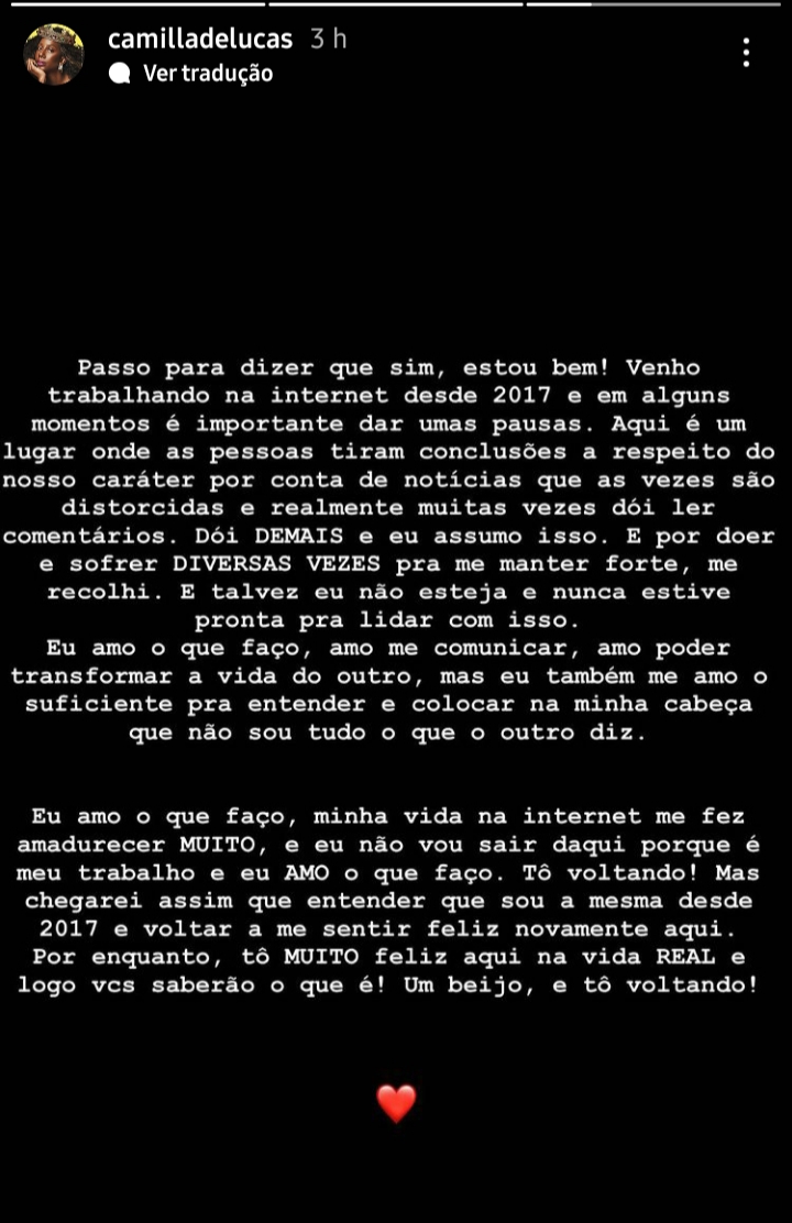 Stories de Camilla de Lucas (Foto: Reprodução/ Instagram)