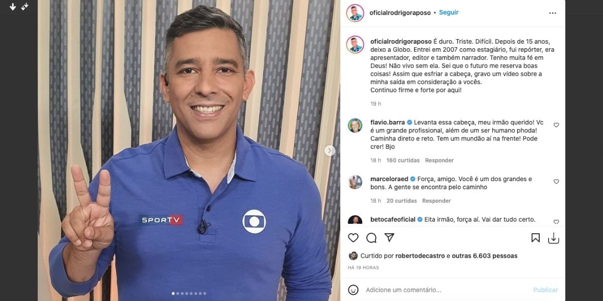 Rodrigo Raposo, se despede da Globo
