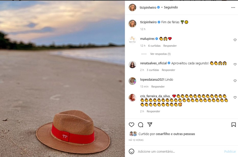 Ticiane Pinheiro falou sobre o fim das férias no Instagram Ticiane Pinheiro falou sobre o fim das férias no Instagram