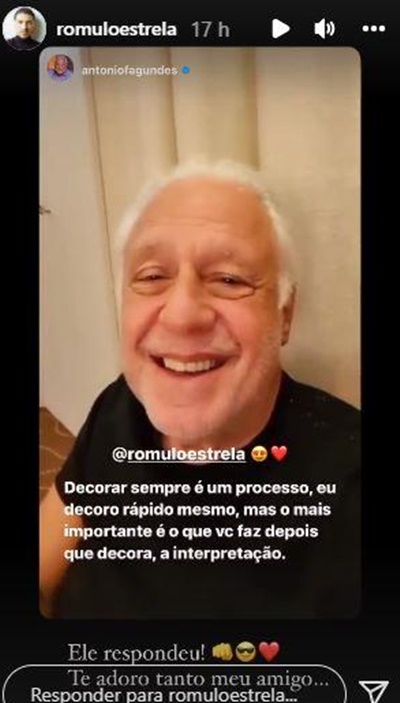 Antônio Fagundes atende pedido de Romulo Estrela e explica sobre habilidade na profissão