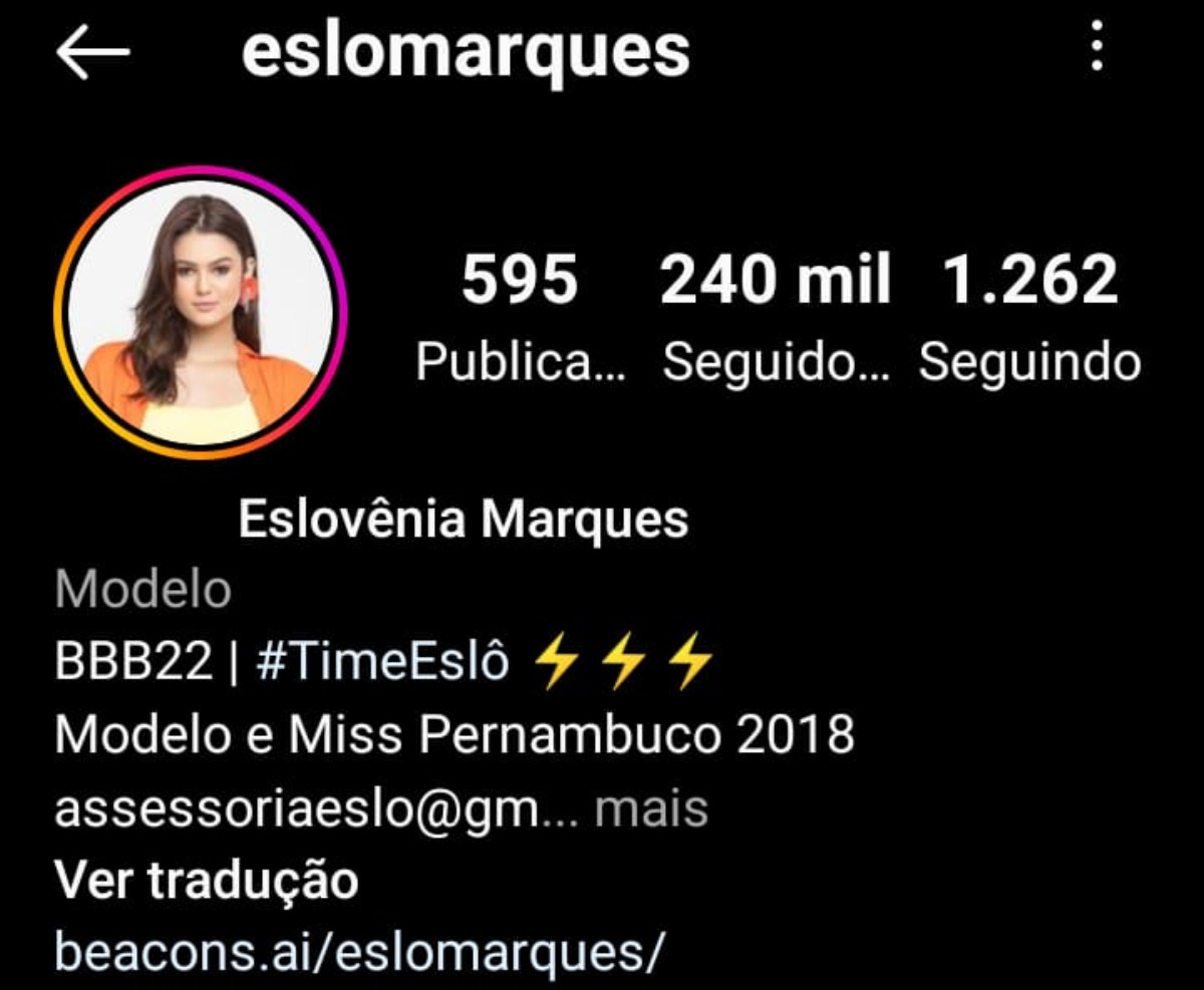 Rede social de Eslovênia do BBB22 (Foto: Reprodução / Instagram)