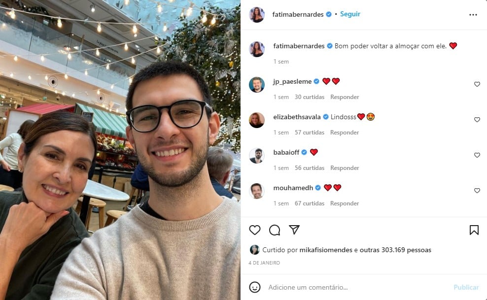 Fátima Bernardes e o filho, Vinicius - Foto: Reprodução