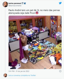 Volume na cueca branca de Paulo André chamou a atenção (Foto: Reprodução / Twitter)