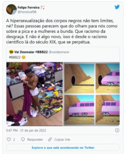  Internautas criticaram o fato do homem preto ser associado a um órgão genital grande (Foto: Reprodução / Twitter)