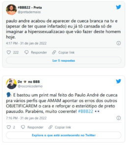 Internautas criticaram memes sobre o volume na cueca branca de Paulo André (Foto: Reprodução / Twitter)